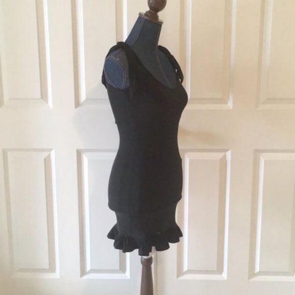 Nasty Gal Ruffle Mini Dress Black Slinky Ties New - Picture 7 of 16